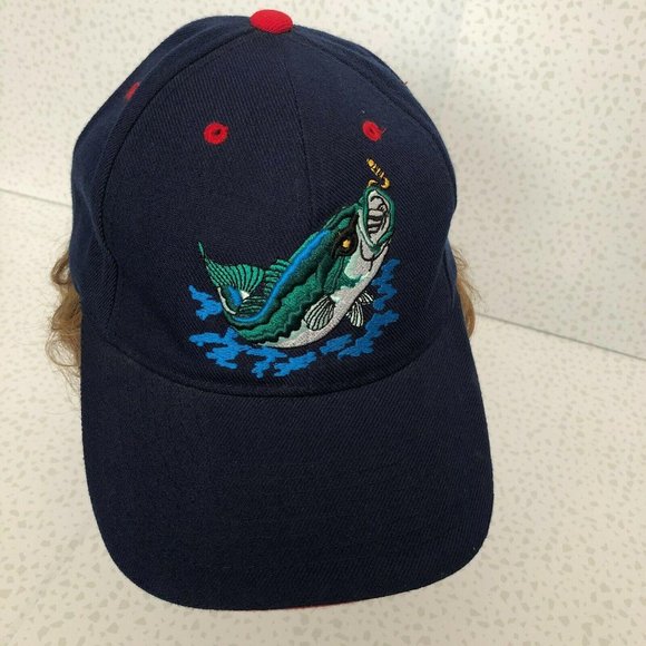 EUC Sam's Cap Bass Fishing Embroidered Navy Strap Back DadCore Ball Cap Dad Hat - Picture 2 of 6